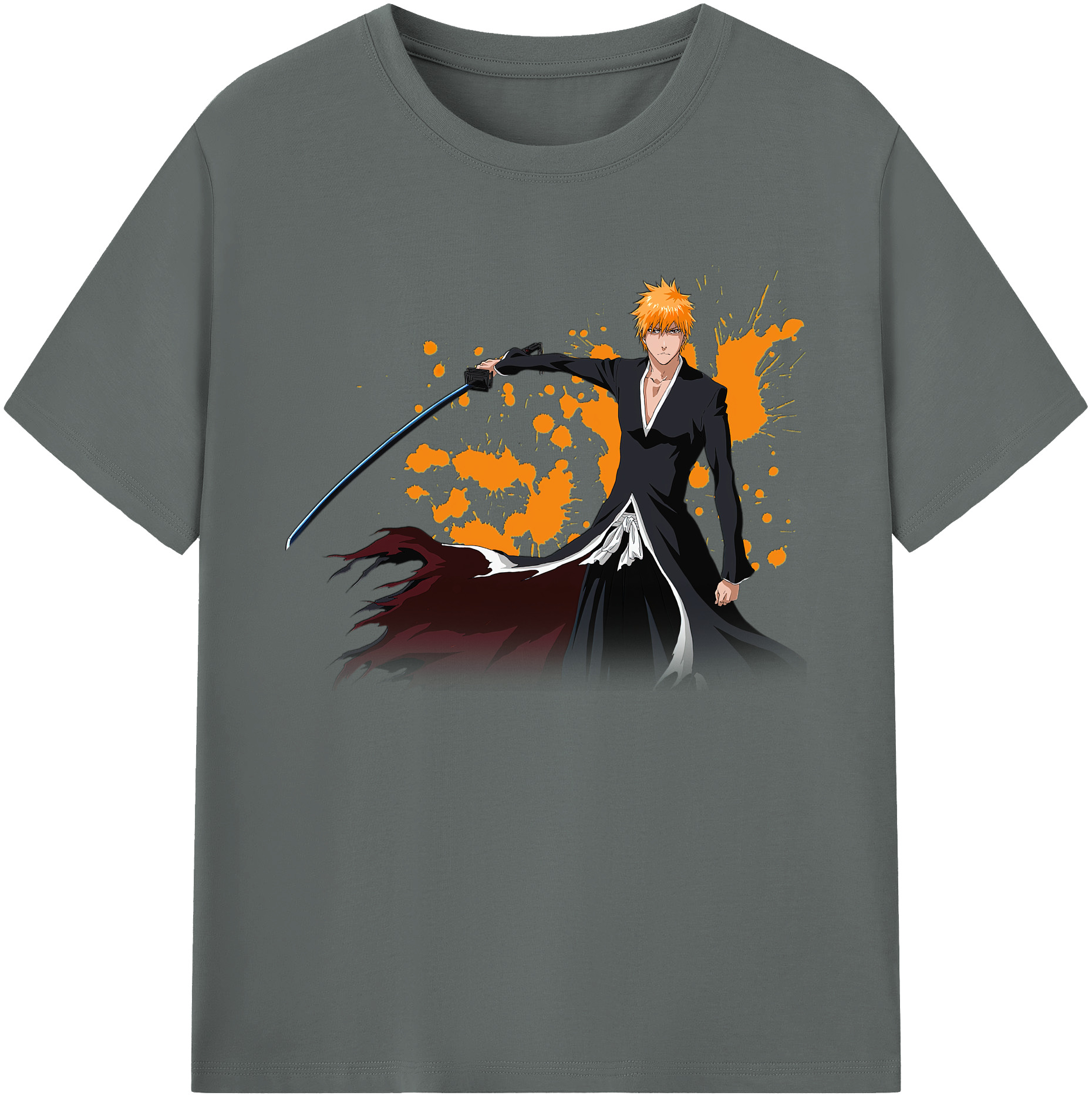 （画像用） ブリーチ 黒崎一護（くろさき いちご）BLEACH Kurosaki Ichigo 綿100％ メンズ半袖Tシャツ｜肌触りやわらか＆通気性